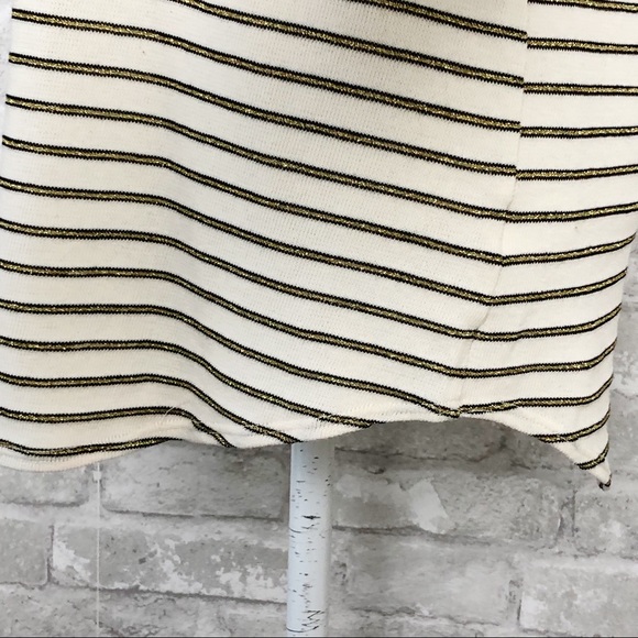 NWT CHASER Long Sleeve Cold Shoulder Top with Black & Metallic Gold Stripes Med - Picture 8 of 16